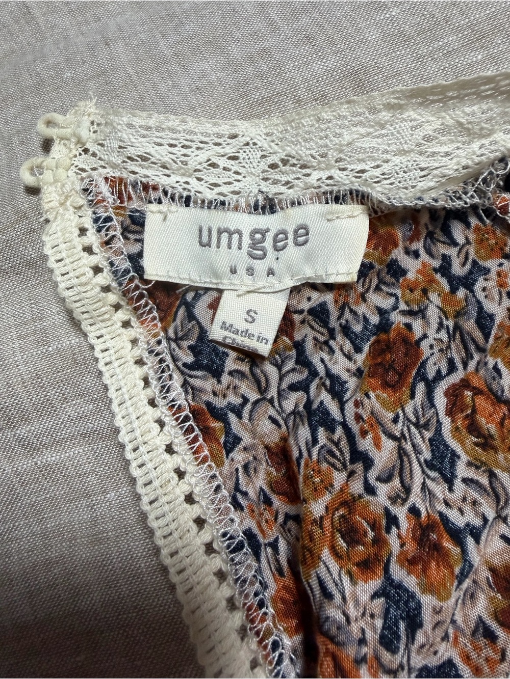 Umgee Floral Lace Boho Sleeveless Swing Dress Cream Rust Size Small Summer Dress - Picture 8 of 10
